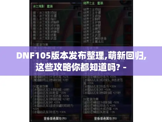DNF105版本发布整理,萌新回归,这些攻略你都知道吗? -