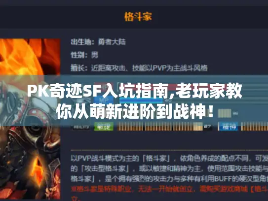 PK奇迹SF入坑指南,老玩家教你从萌新进阶到战神！