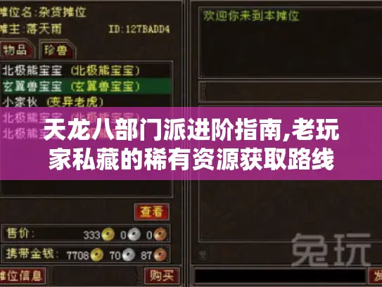 天龙八部门派进阶指南,老玩家私藏的稀有资源获取路线