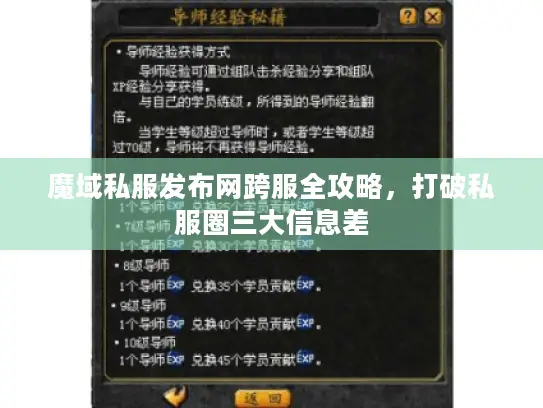 魔域私服发布网跨服全攻略，打破私服圈三大信息差