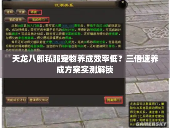 天龙八部私服宠物养成效率低？三倍速养成方案实测解锁