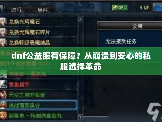 dnf公益服有保障？从崩溃到安心的私服选择革命