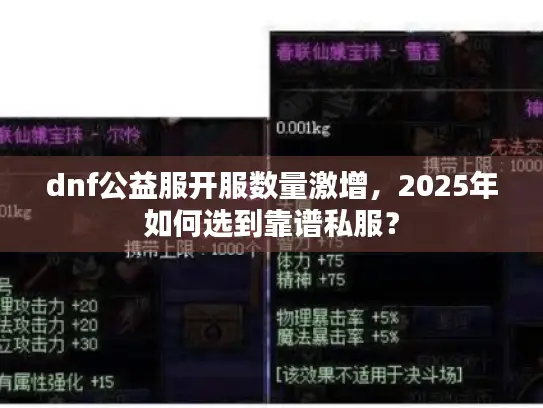dnf公益服开服数量激增，2025年如何选到靠谱私服？