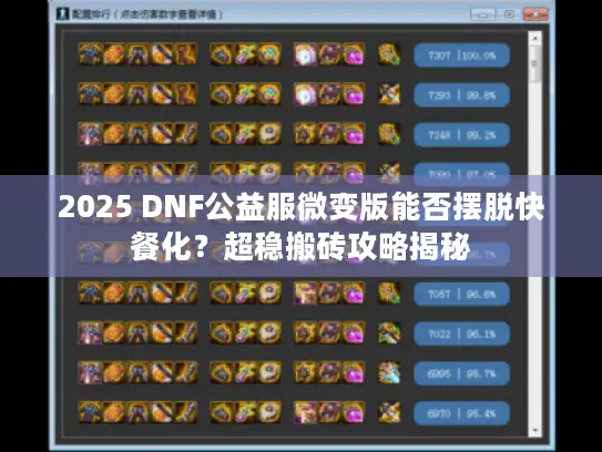 2025 DNF公益服微变版能否摆脱快餐化？超稳搬砖攻略揭秘