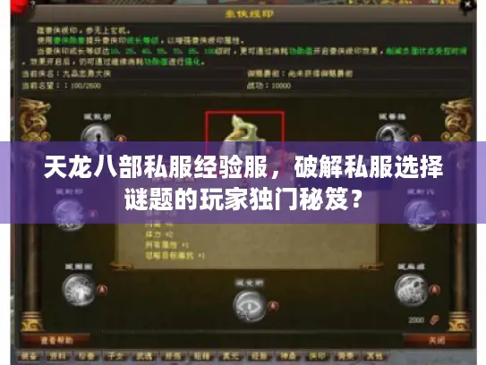 天龙八部私服经验服，破解私服选择谜题的玩家独门秘笈？