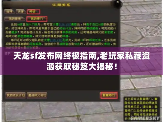 天龙sf发布网终极指南,老玩家私藏资源获取秘笈大揭秘！