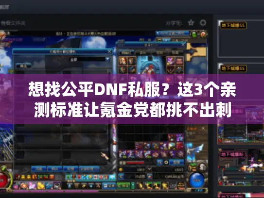 想找公平DNF私服？这3个亲测标准让氪金党都挑不出刺