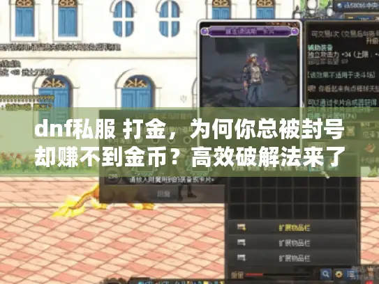dnf私服 打金，为何你总被封号却赚不到金币？高效破解法来了
