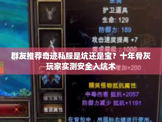 群友推荐奇迹私服是坑还是宝？十年骨灰玩家实测安全入坑术