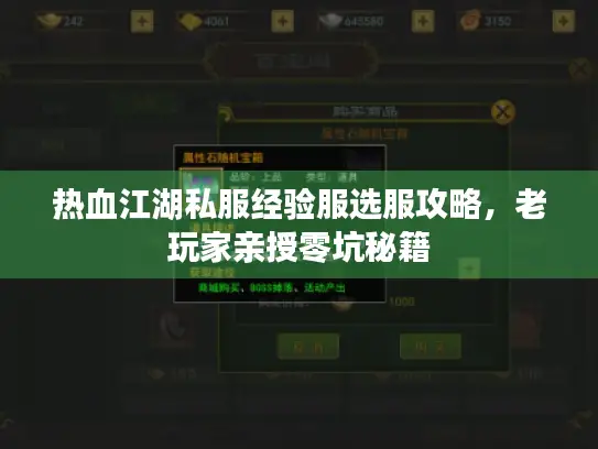 热血江湖私服经验服选服攻略，老玩家亲授零坑秘籍
