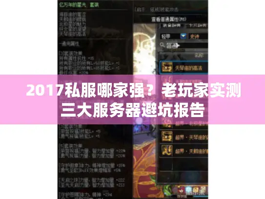 2017私服哪家强?老玩家实测三大服务器避坑报告 2017私服哪家强?老玩家实测三大服务器避坑报告