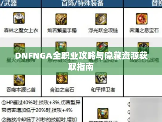 DNFNGA全职业攻略与隐藏资源获取指南