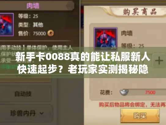 新手卡0088真的能让私服新人快速起步？老玩家实测揭秘隐藏福利