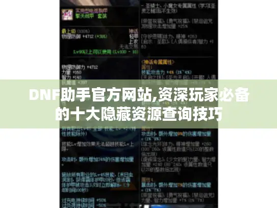 DNF助手官方网站,资深玩家必备的十大隐藏资源查询技巧