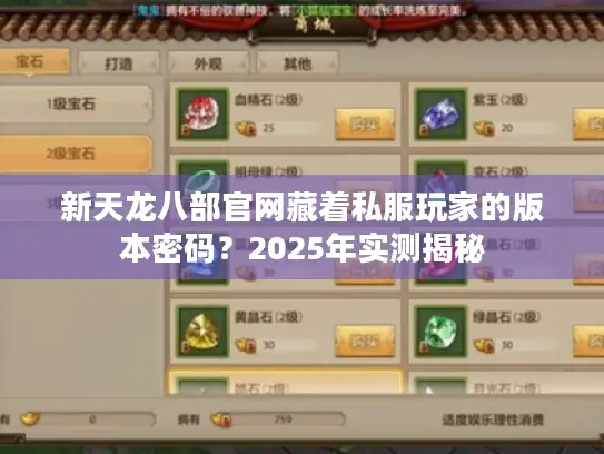 新天龙八部官网藏着私服玩家的版本密码?2025年实测揭秘 新天龙八部官网藏着私服玩家的版本密码?2025年实测揭秘
