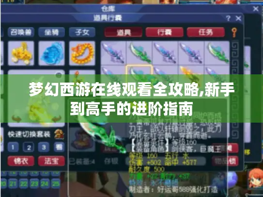 梦幻西游在线观看全攻略,新手到高手的进阶指南