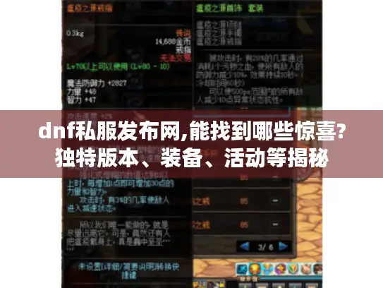 dnf私服发布网,能找到哪些惊喜?独特版本、装备、活动等揭秘