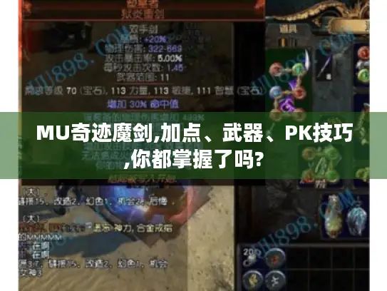 MU奇迹魔剑,加点、武器、PK技巧,你都掌握了吗?