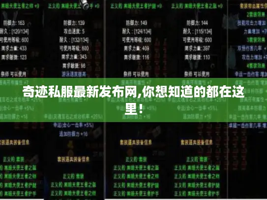 奇迹私服最新发布网,你想知道的都在这里！