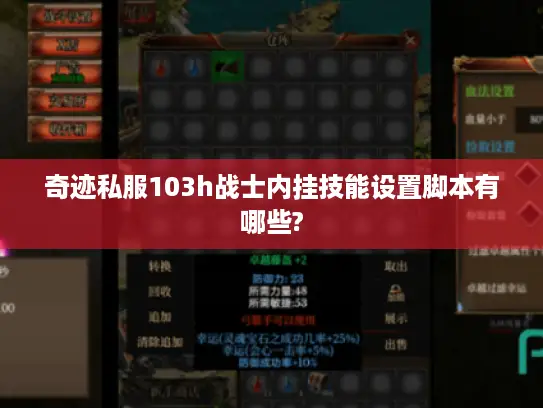 奇迹私服103h战士内挂技能设置脚本有哪些?